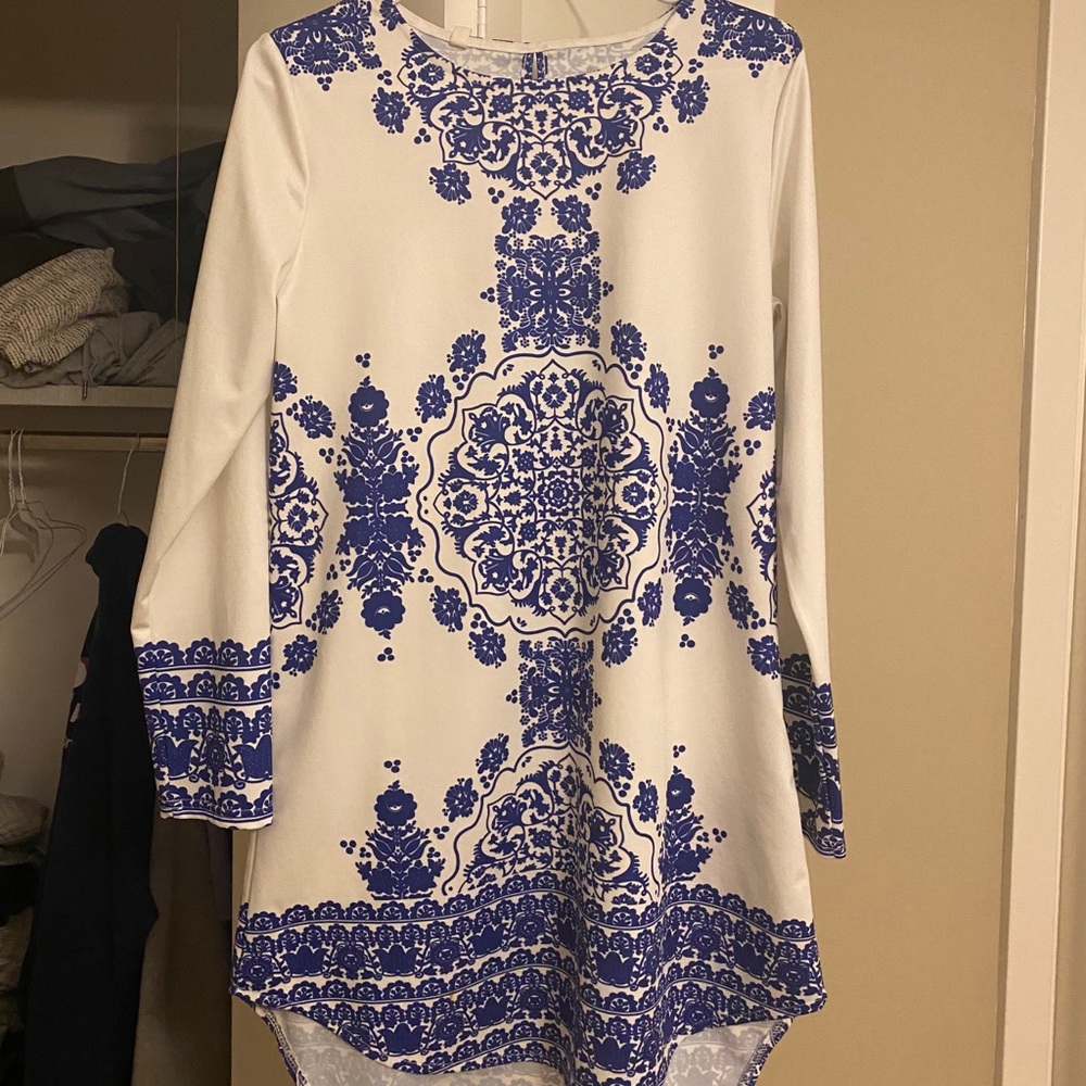 Long blue and white formal dress